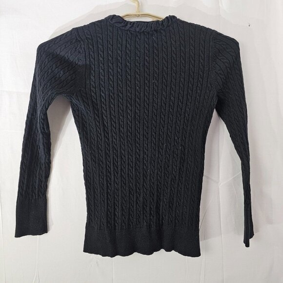 Eddie Bauer Sweater Womens M Black V Neck Cable Knit Long Sleeve Pullover Top - Picture 2 of 10